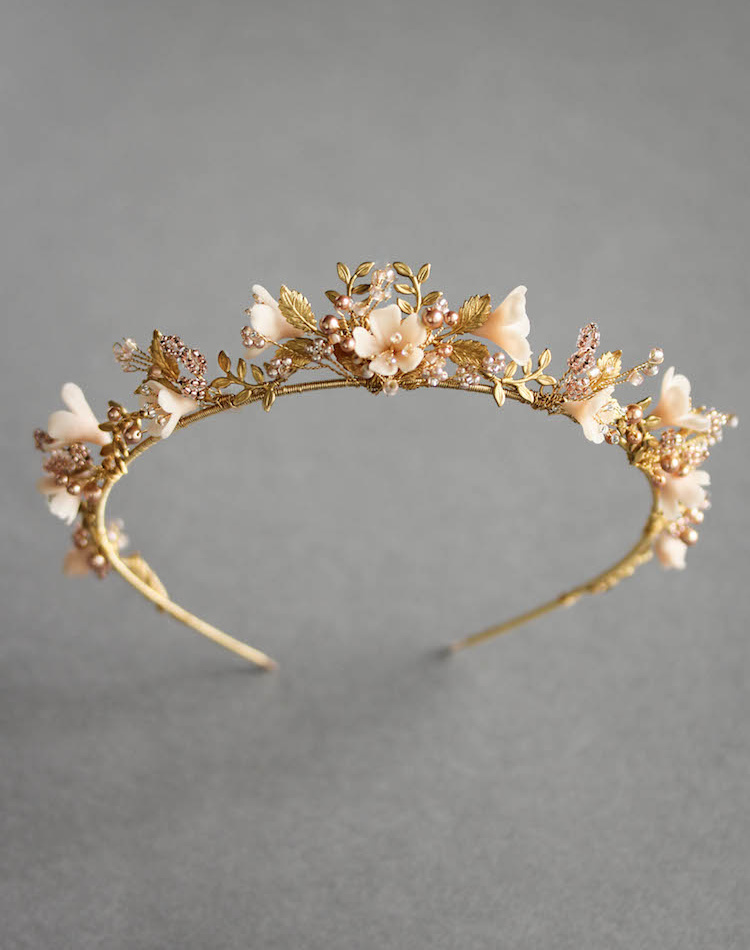 Wild Flowers Gold And Blush Floral Wedding Crown 1