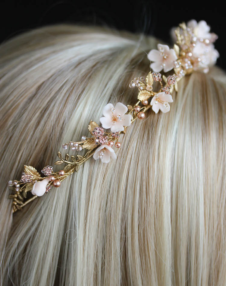 Wild Flowers Gold And Blush Floral Wedding Crown 3