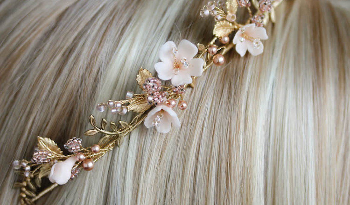 Wild Flowers Gold And Blush Floral Wedding Crown 3