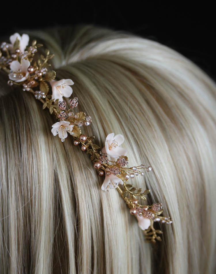 Wild Flowers Gold And Blush Floral Wedding Crown 4