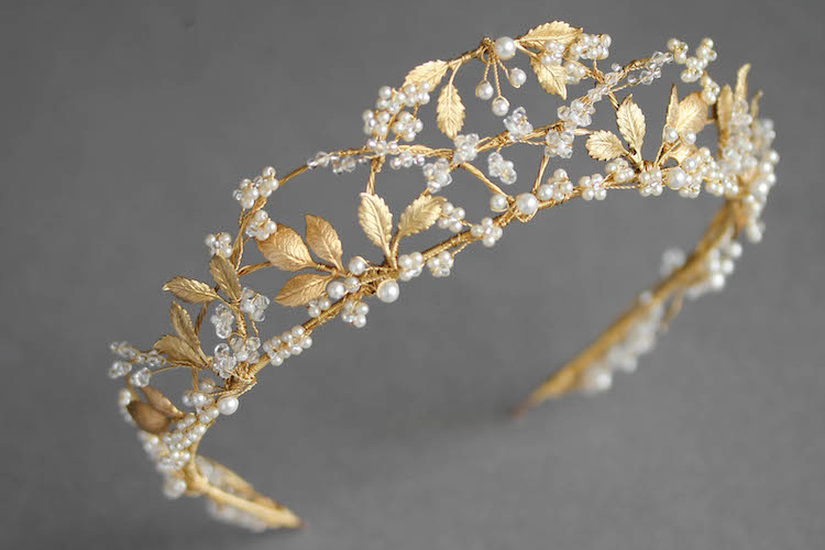 Golden Grandeur Pearl And Gold Wedding Crown For Yasmine