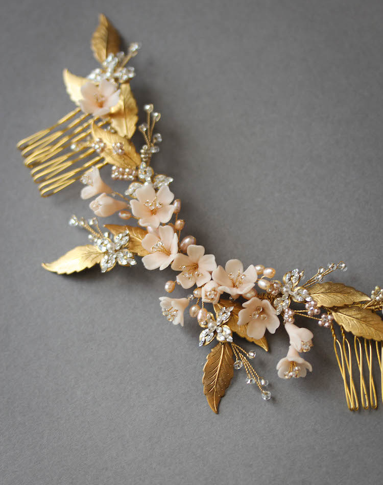 Honeysuckle Bespoke Gold And Blush Pink Headpiece For Bride Leza 5