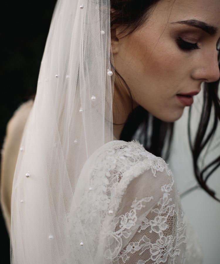 Loren Chapel Wedding Veil With Pearls 1