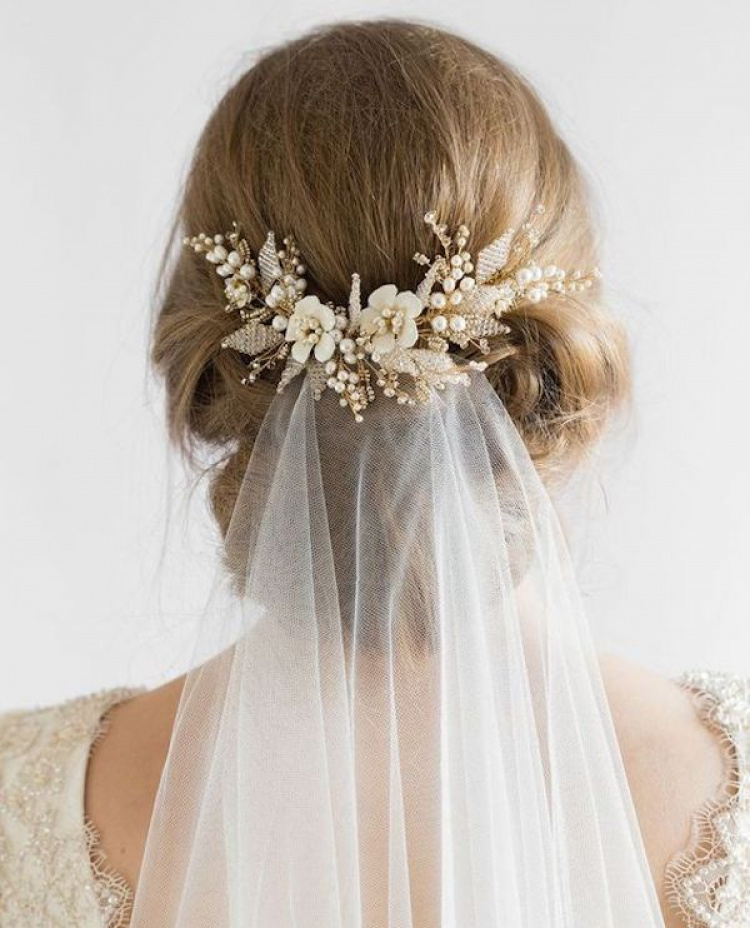 Bridal bun with veil sales