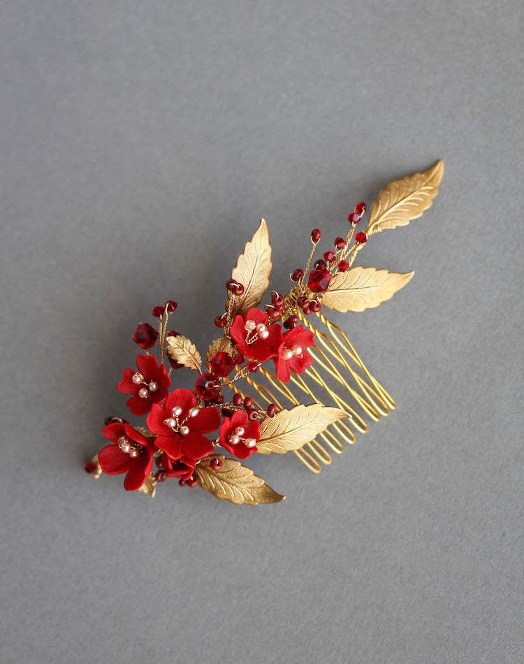 Phoenix Red And Gold Hair Comb 1