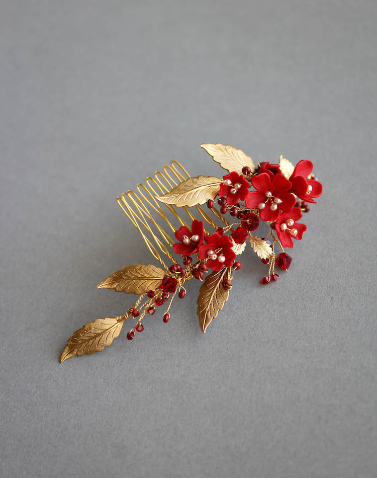 Phoenix Red And Gold Hair Comb 4