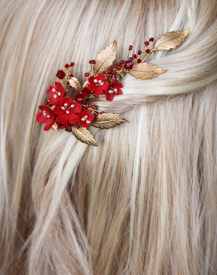 Phoenix Red And Gold Hair Comb 6
