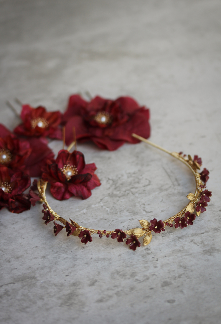 Romeo Maroon Floral Headband 13