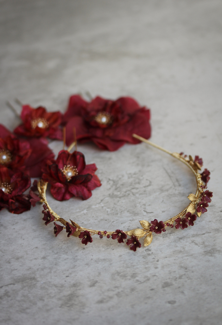 Romeo Maroon Floral Headband 13