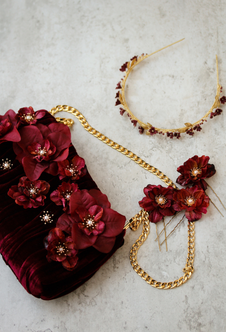 Ruby Maroon Flower Clutch 2