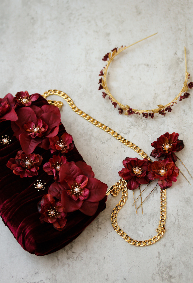 Ruby Maroon Flower Clutch 2