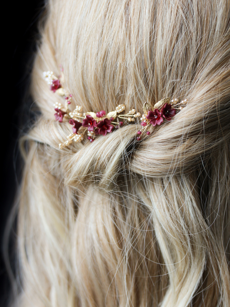 Regal Red And Gold Floral Hair Pins For Ella 2
