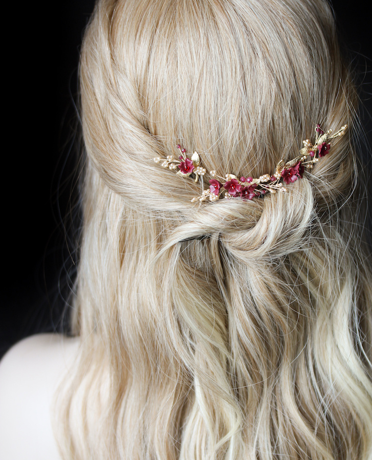 Regal Red And Gold Floral Hair Pins For Ella 7